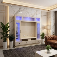 Nouvel ensemble de meubles de luxe 2026 : Table basse extensible en bois blanc doré et meuble TV blanc