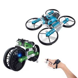 2 in 1 pieghevole rc nuovo drone moto quadcopter sensore di gravità orologio telecomando moto deformazione drone aereo - Product Image 1