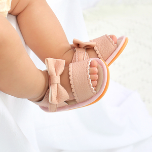 Sandales et <span class=keywords><strong>Chaussons</strong></span> Bébé en <span class=keywords><strong>Cuir</strong></span> pour Fille 0-18 Mois, Nœud Papillon, Semelle Souple en PVC Antidérapante d'Été - Product Image 5