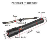Lampe de poche tactique à lumière led, de Style militaire, torche alimentée par batterie d'alimentation, Zoom, projecteur Rechargeable, xhp90
