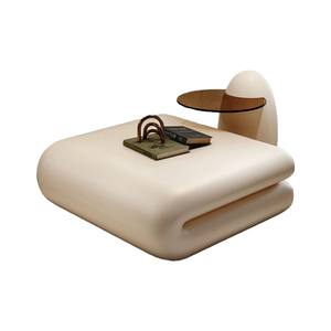 Square Coffee <b>Table</b> Resin Cream Color Modern Design Living Room Furniture - Product Image 5