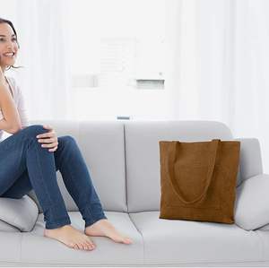 Bolso Tote de Pana Marrón de Gran Capacidad para Mujer con Cremallera y Bolsillo Interior, Ideal para Compras, Trabajo y Camping - Product Image 4