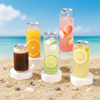 Impression personnalisée de logo par estampage à chaud sur canettes de jus, 250 ml, 355 ml, 500 ml, en plastique PET transparent, pour boissons gazeuses, avec ouverture facile