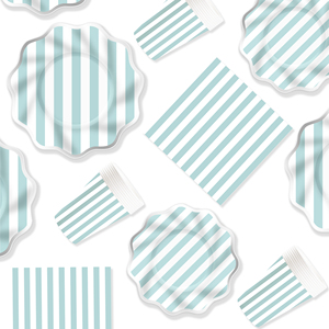 DAMAI - Vajilla Personalizada para Fiestas, Plato Ondulado con Estampado Plateado y Rayas Azules, Plato de Papel, Vaso, Servilleta - Product Image 5