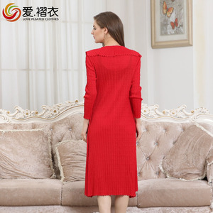 De manga larga de las mujeres vestido plisado <span class=keywords><strong>Mujer</strong></span> <span class=keywords><strong>Plus</strong></span> tamaño vestidos de - Product Image 6