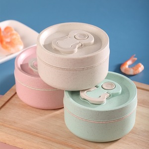 Japanese Style Wheat Straw <b>Lunch</b> <b>Box</b> Round Airtight <b>Microwave</b> Safe Portable For Students - Product Image 2