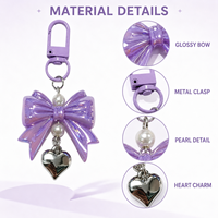 Porte-clés Nœud Iridescent Électroplaqué, Breloques Cœur Perle, Pendentif Sac en Acrylique, Dragonne de Téléphone – Cadeaux pour Filles Adorables, Étudiantes et Amies