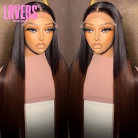 Peluca frontal con cierre de encaje HD sin pegamento, color marrón ombré con rubio miel, cabello humano original vietnamita virgen SDD liso.