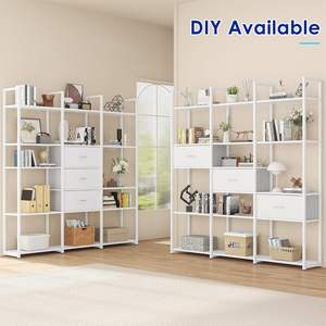 Étagères de présentation ouvertes blanches pour bureau à domicile <span class=keywords><strong>Etagere</strong></span> Triple Wide Shelf Book Case Tall Bookshelf 3 Drawers Storage Shelves Bookcase - Product Image 5