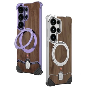 เคสแม่เหล็กแผ่นหลังไม้วอลนัทแบบขั้นสูงสำหรับ Samsung S26 Ultra พร้อม 360 °   ขาตั้งโทรศัพท์แบบวงแหวน โครงอะลูมิเนียมอัลลอยด์ ป้องกันแรงกระแทก - Product Image 1