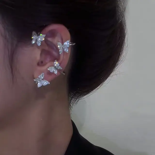 New Fashion Butterfly Clip Earrings For Women Ear Clips Without Piercing Sparkling Zircon Ear Cuff Fashion Jewelry