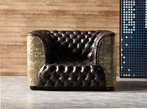 أريكة بطراز ظهر نحاسي وألومنيوم مناسبة لغرفة المعيشة مصنوعة من الجلد العتيق - Product Image 5