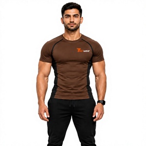 T-shirt de compression pour homme, coupe ajustée, séchage rapide, polyester et élasthanne, extensible sur le devant, pour la gym, l'entraînement, les performances athlétiques, personnalisable OEM, marque privée - Product Image 1