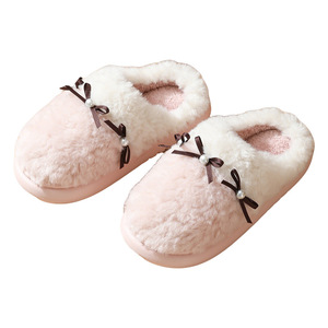 New Winter Pearl Bow Women's Warm Slippers Couple Home Bedroom Hairy Floor Mop - Product Image 5