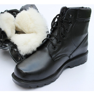 Bottes de neige en cuir chaudes pour hommes, semelle en caoutchouc, talon bas, bottes de travail d'hiver - Product Image 1