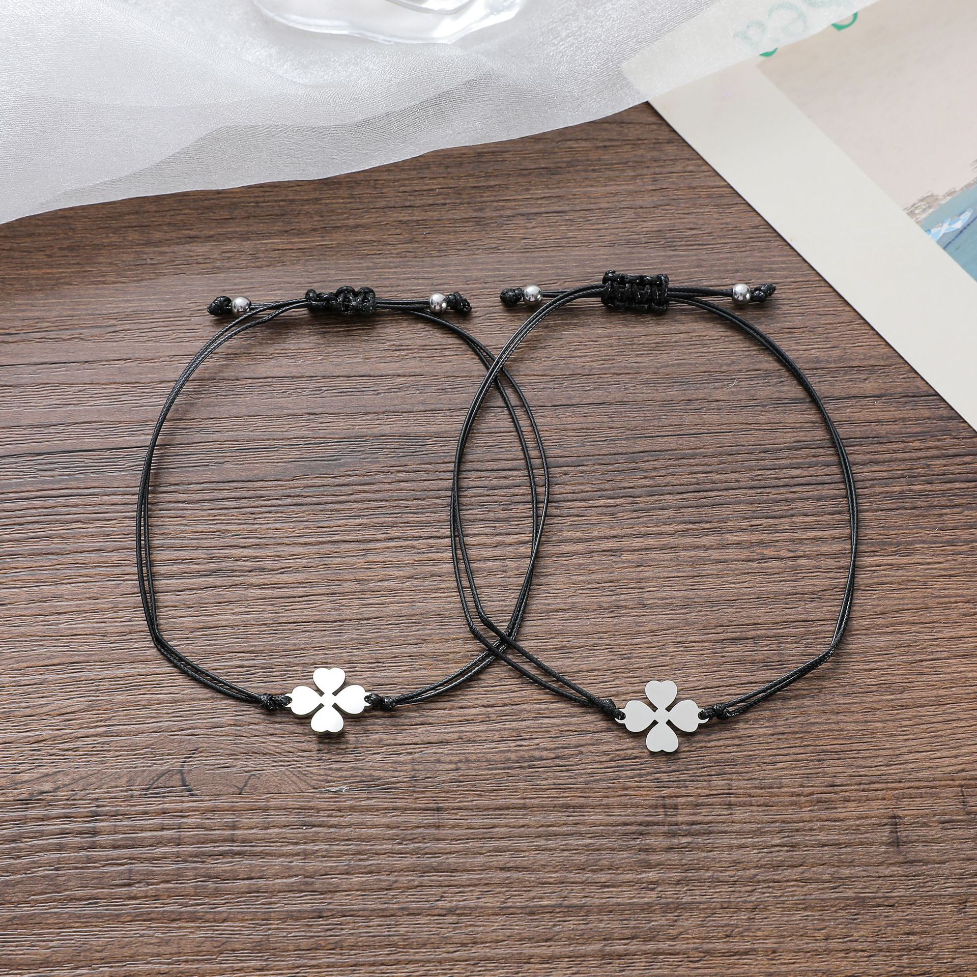 Bracciale Quadrifoglio con ciondolo Argento Portafortuna a catena da Uomo Donna