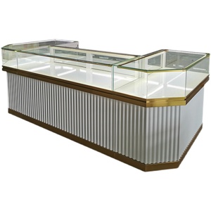 ตู้โชว์หยกโบราณพร้อมเคาน์เตอร์กระจกสีทองและไฟ LED สำหรับร้านขายเครื่องประดับและเงิน ช่วยเพิ่มบรรยากาศให้กับห้างสรรพสินค้า - Product Image 1