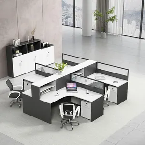 Liyu最新2024现代商业办公桌办公家具4人工作站
