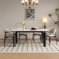 Zayshine Table rectangulaire en bois massif blanc minimaliste italien de luxe avec pieds de table en pierre frittée marbrée, mobilier de restaurant