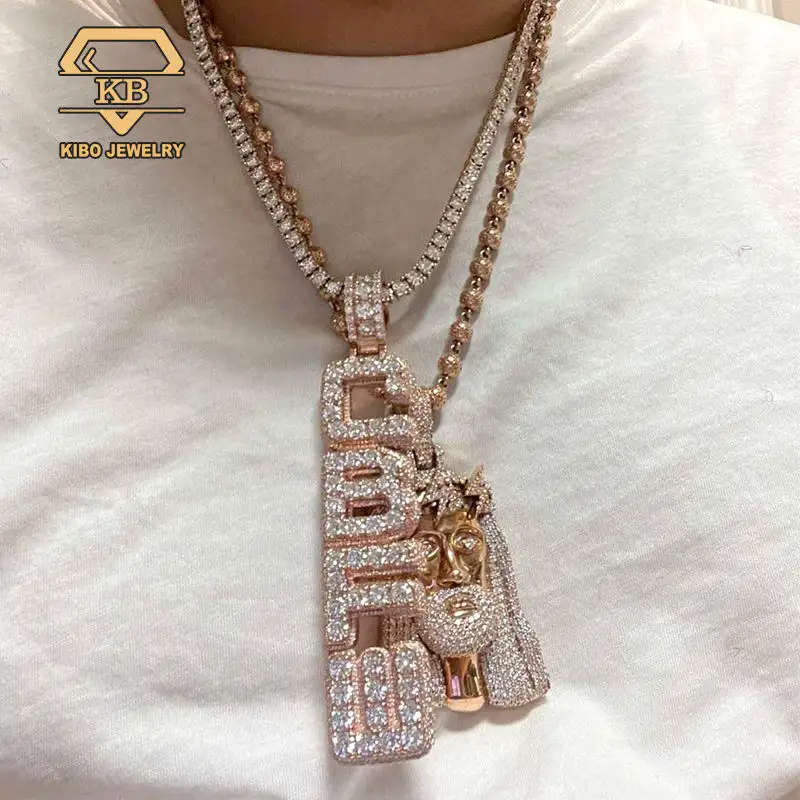 Yeni tasarım moda takı kolye Charms özel Moissanite kolye 925 gümüş buzlu Out Moissanite elmas kolye erkekler için