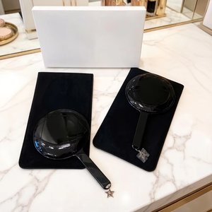 Luxury Handheld Makeup <b>Mirror</b>, Black Leather with Handle, Large Round <b>Compact</b> – The Perfect Gift for Brides and Beauty Enthusias - Product Image 4