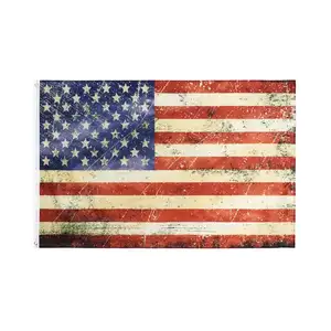 Cheap stock 100%polyester 3*5ft Antiqued US Flag with two grommets