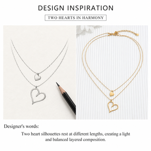 Layered Heart Necklace Stainless Steel 14K <b>Gold</b> Vacuum Plated Double Chain Pendant Jewelry - Product Image 4