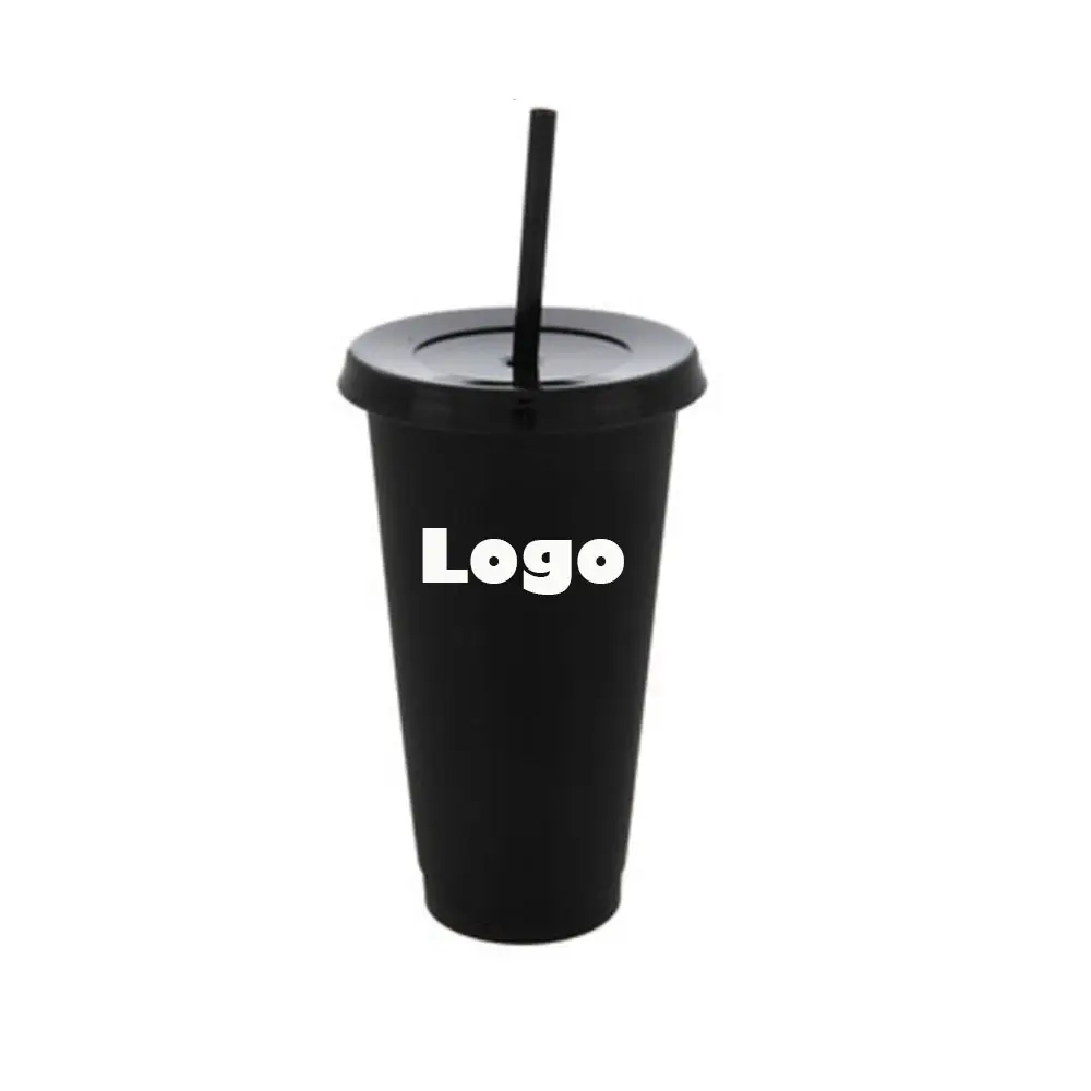 Black Color Changing Party Hard Drinking Water Wholesale Custom 16oz Reusable Clear Plastic Cups With Lids And Straws