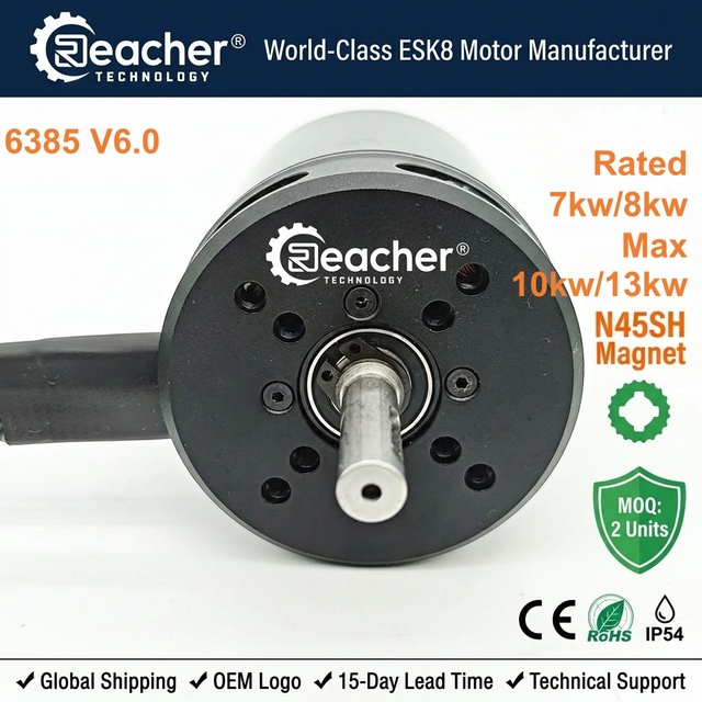 6385 V6.0 N45SH 48V 5kW 125-300KV Brushless ESK8 Motor 5000W 4.5Nm High Torque Belt Drive Electric Skateboard BLDC FOC Motor