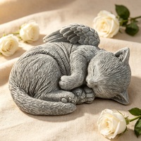 Statue en résine de chat ange endormi avec des ailes, figurine commémorative pour animaux de compagnie, ornement de jardin, sculpture de chat en finition pierre grise pour la décoration