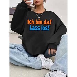 Sudadera con Capucha Personalizada para Mujer, Transpirable, Ecológica, de Manga Larga, Talla Grande, con Estampado Otoñal 'BIN HIER DA SEIN KANN STARTEN' - Product Image 5