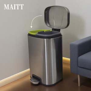 Cubo de basura de acero inoxidable de 10L para el hogar/habitación de hotel, con tapa, de un solo/doble compartimento, con pedal, para separación de basura seca/húmeda en la cocina - Product Image 4