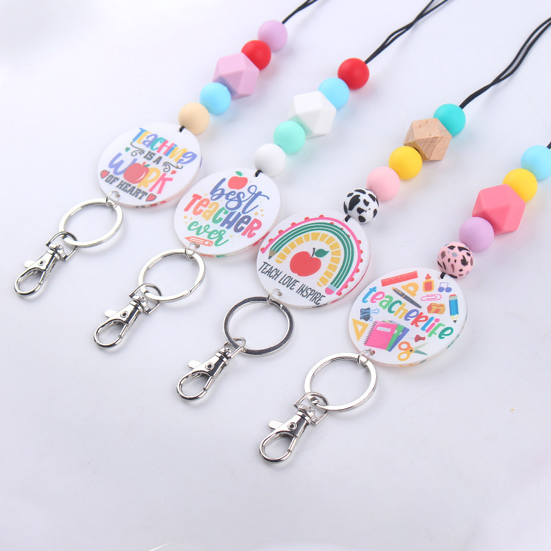 Customized New ID Badge Lanyard Wooden Beaded Lanyard Teacher Lanyard Gift
