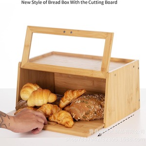 Bamboo Bread Box With Cutting Board Large Capacity Desktop <b>Storage</b> <b>Kitchen</b> Organizer Rustic Farmhouse Style - Product Image 4