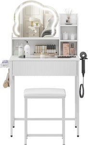 Petit bureau de maquillage pliable Phoenix Home avec miroir, lumières et chaise - Product Image 2