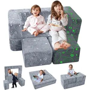 6 Piece Kids Play Nugget Couch Sofa For Kids With Ottomans Convertible Modular Climbing Toddler Couch Sofa Bed For Fold Out Kid