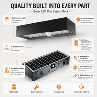 Applique Murale Solaire LED pour Jardin, Garantie 3 Ans, Ignifuge, Étanche IP65, Rechargeable, Détecteur de Mouvement, Qualité Commerciale, Vente en Gros