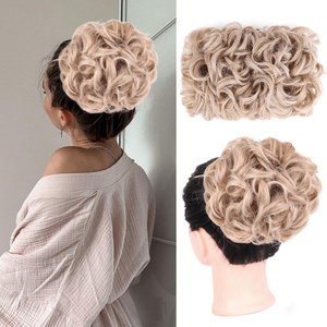 Resalte el cabello sintético Updo de Color Rubio, Gran ancho y rizado, Red para el cabello con cordón, postizo para mujer, <span class=keywords><strong>moño</strong></span> para el día a día - Product Image 2