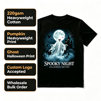 T-shirt graphique Halloween Ghost Spooky Night, T-shirt épais pour fête d'Halloween, Logo personnalisé, Vente en gros, Haut imprimé à manches courtes