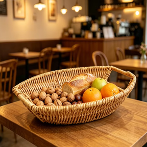Cesti Portaoggetti Boho Fatti a Mano a Forma di Barca in Paglia, Plastica, Rattan Intrecciato per Pane, Frutta e Picnic, per Cucina e Tavolo da Pranzo - Product Image 3