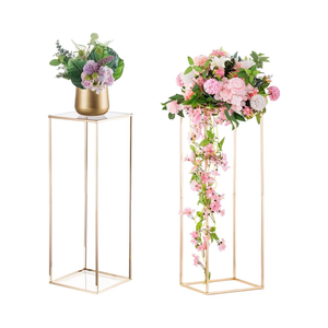 2pcs 80cm Tall Gold <strong>Flower</strong> Stand with Rectangular Metal Column <strong>Vases</strong> High Quality Floor <strong>Vase</strong> Table Wedding Decorations - Product Image 6