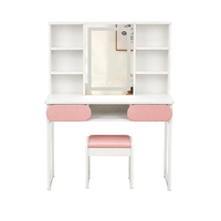 Bureau de toilette moderne avec miroir et étagères de rangement, table de maquillage avec tabouret