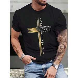 Camiseta de Manga Corta con Cuello Redondo y Estampado Cruzado para Hombre, Estilo Casual Urbano, Jersey de Verano - Product Image 3