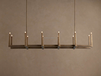 Lustre rectangulaire rustique en métal forgé à double couche pour îlot de cuisine, table à manger de ferme