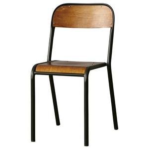 Silla de Comedor Ergonómica de Estilo Europeo de Mediados de Siglo, Apilable, con Asiento de Madera y Estructura de Acero Negro, de Alta Calidad - Product Image 1