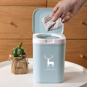 Mini Desktop Trash Can Rectangular Flip Top Dark Blue Kitchen Bathroom Waste Bin Indoor Use 135g YM-201 - Product Image 3