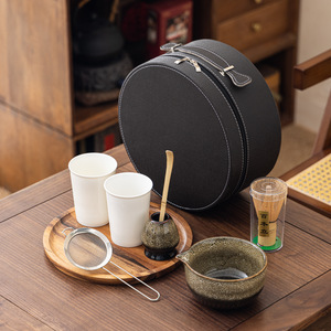 Set Matcha da 9 Pezzi con Tecnica di Smaltatura Reattiva Blu Stellato, Kit Ceramico per Matcha con Vassoio <span class=keywords><strong>e</strong></span> Scatola Portatile in Pelle - Product Image 2