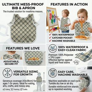 Babero Impermeable Personalizable para Bebés, Diseño a Cuadros, Anti-Manchas, Venta al Por Mayor - Product Image 4