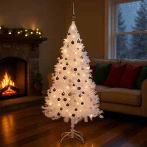 White PVC Artificial Pre Lit Christmas <b>Tree</b> 70.9 In With Ball Set Warm <b>Led</b> Indoor Standing <b>Tree</b> - Product Image 2