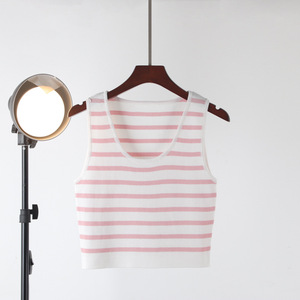 <span class=keywords><strong>Maglietta</strong></span> donna senza maniche Top canottiera nera a righe bianche canottiera Sexy senza <span class=keywords><strong>spalline</strong></span> Top per uso palestra corta interna esterna - Product Image 2